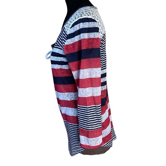 JOE Boxer Woman's Knit Shirt Size XL Red White Blue Striped Lace Tie Front - Picture 11 of 15